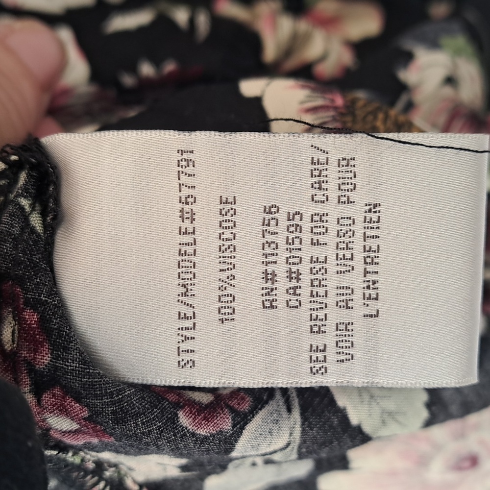 NWT MAGAZINE Black Floral Blouse with Pink and Cream Accents & Drawstring Waist - Picture 8 of 8